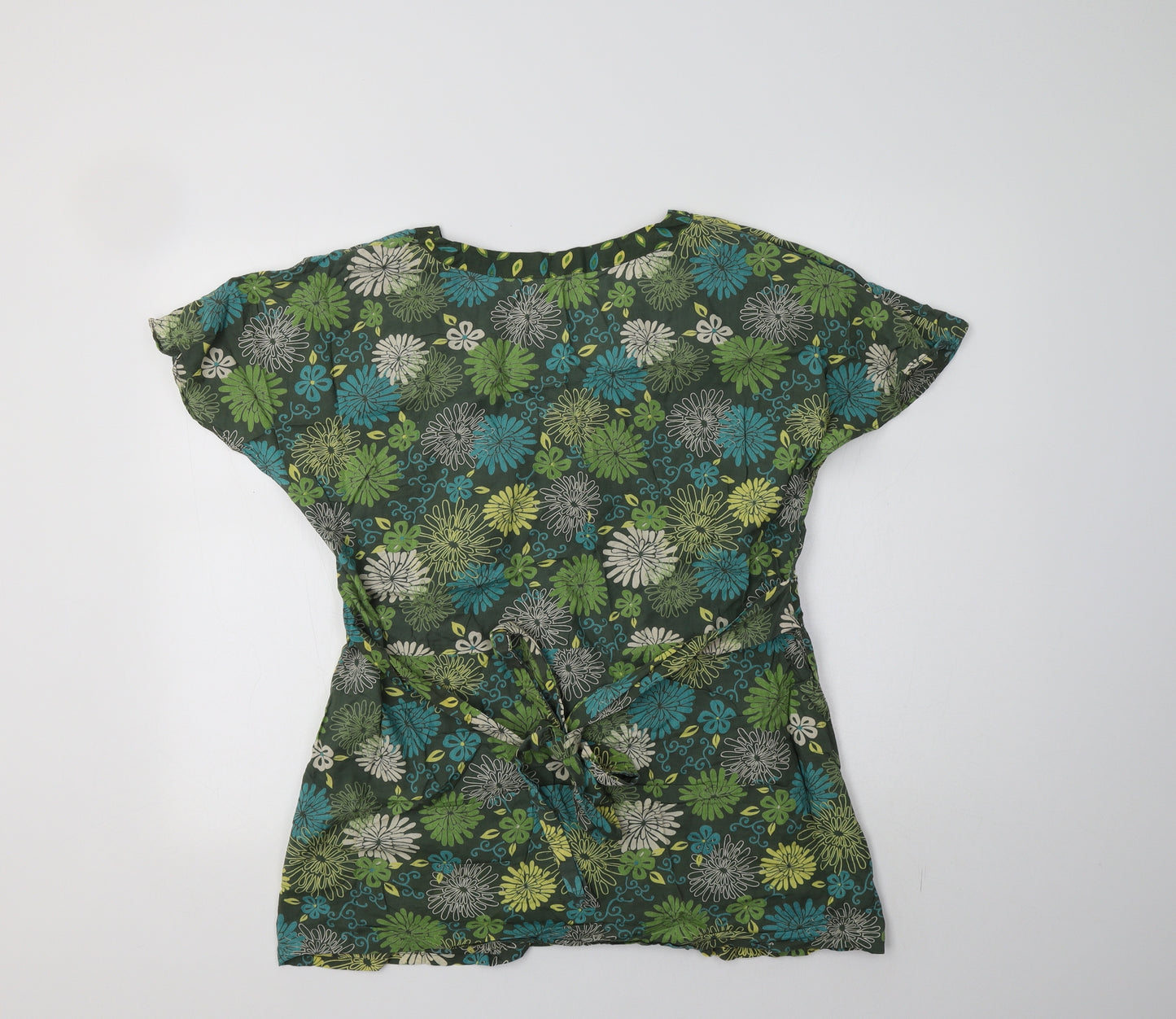 E-vie Womens Green Floral Cotton Basic Blouse Size 16 V-Neck