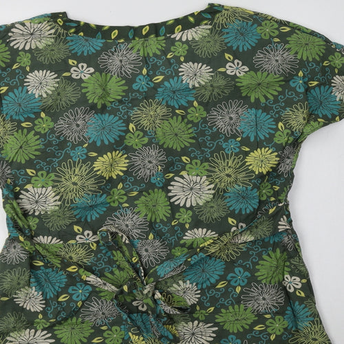 E-vie Womens Green Floral Cotton Basic Blouse Size 16 V-Neck