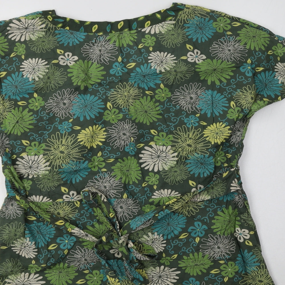 E-vie Womens Green Floral Cotton Basic Blouse Size 16 V-Neck