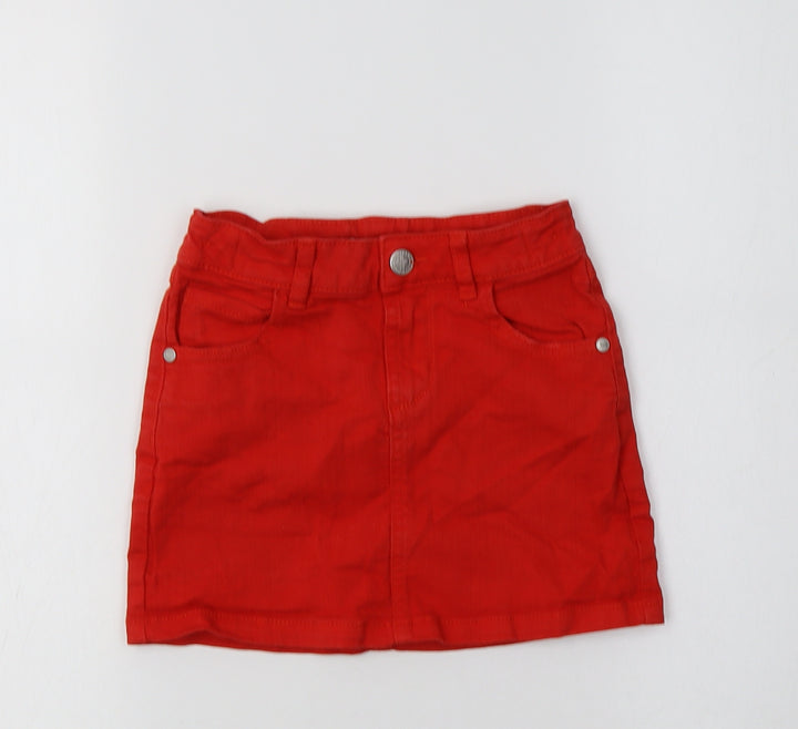 M&S Girls Red  Cotton Mini Skirt Size 3-4 Years  Regular