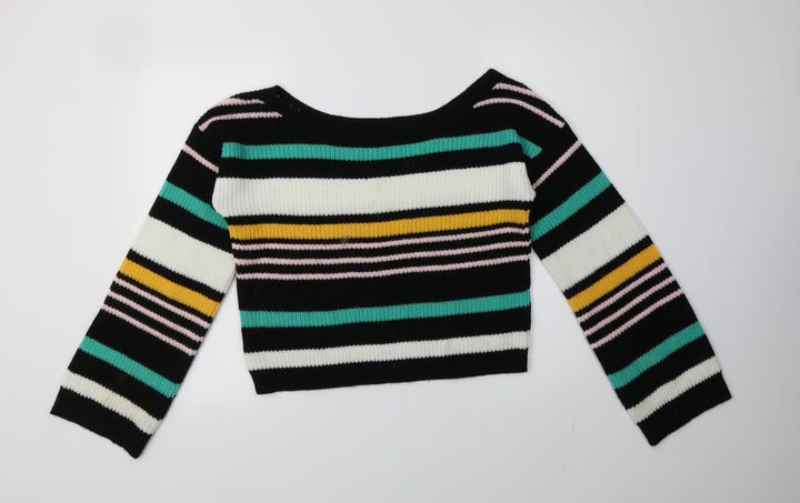 Missguided Womens Multicoloured Boat Neck Striped Acrylic Pullover Jumper Size M
