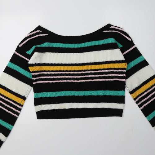 Missguided Womens Multicoloured Boat Neck Striped Acrylic Pullover Jumper Size M