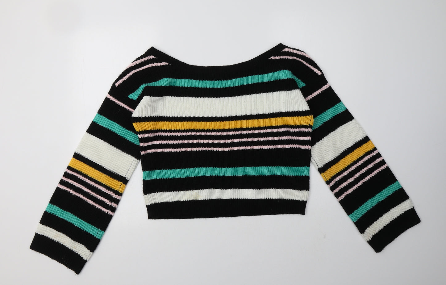 Missguided Womens Multicoloured Boat Neck Striped Acrylic Pullover Jumper Size M