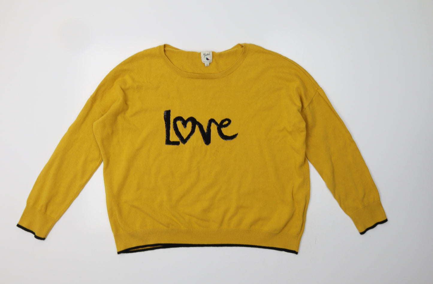 Yumi Womens Yellow Crew Neck  Cotton Pullover Jumper Size L   - Love