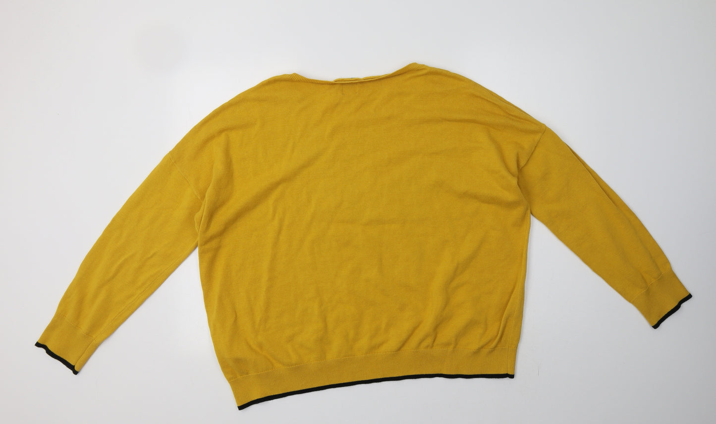 Yumi Womens Yellow Crew Neck  Cotton Pullover Jumper Size L   - Love