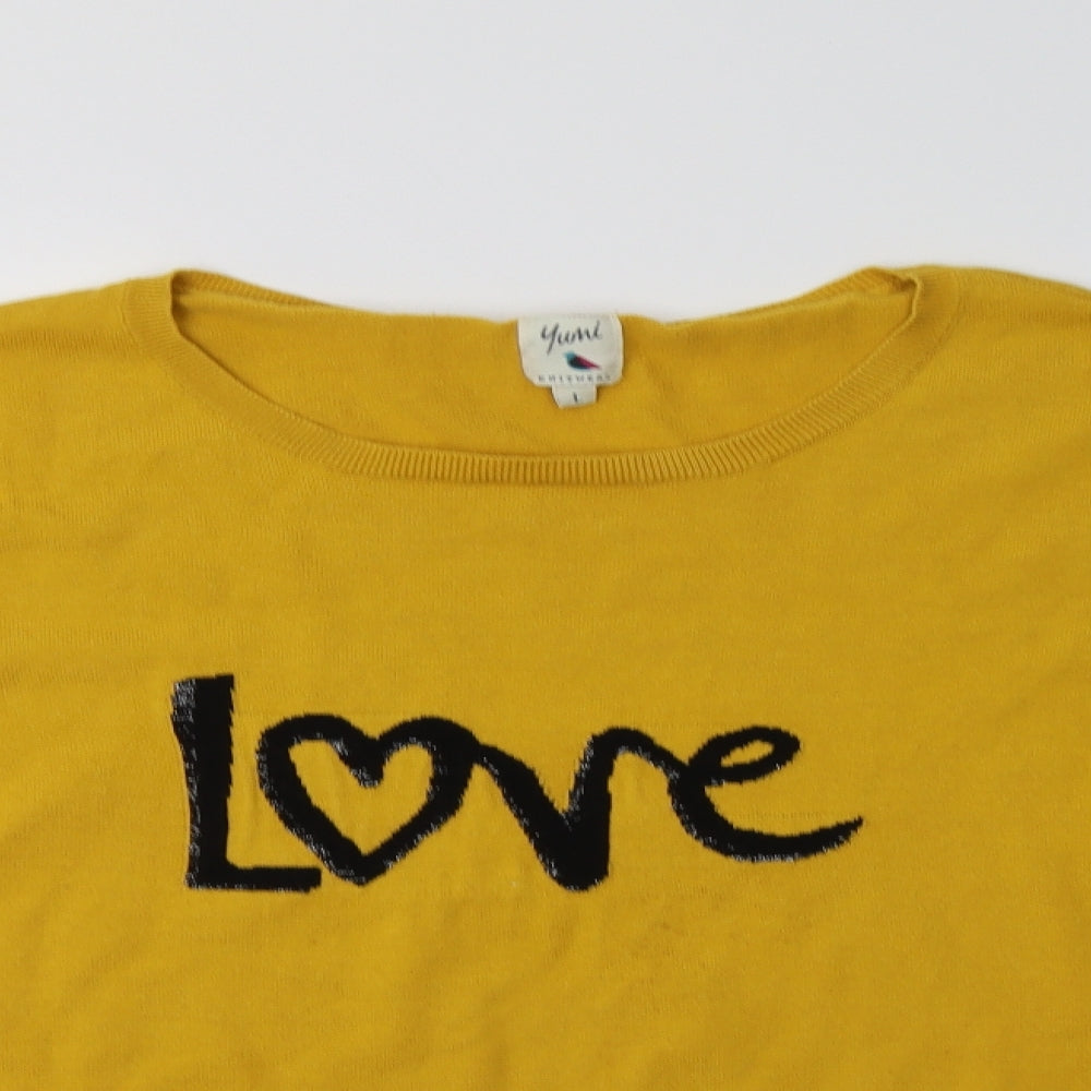 Yumi Womens Yellow Crew Neck  Cotton Pullover Jumper Size L   - Love