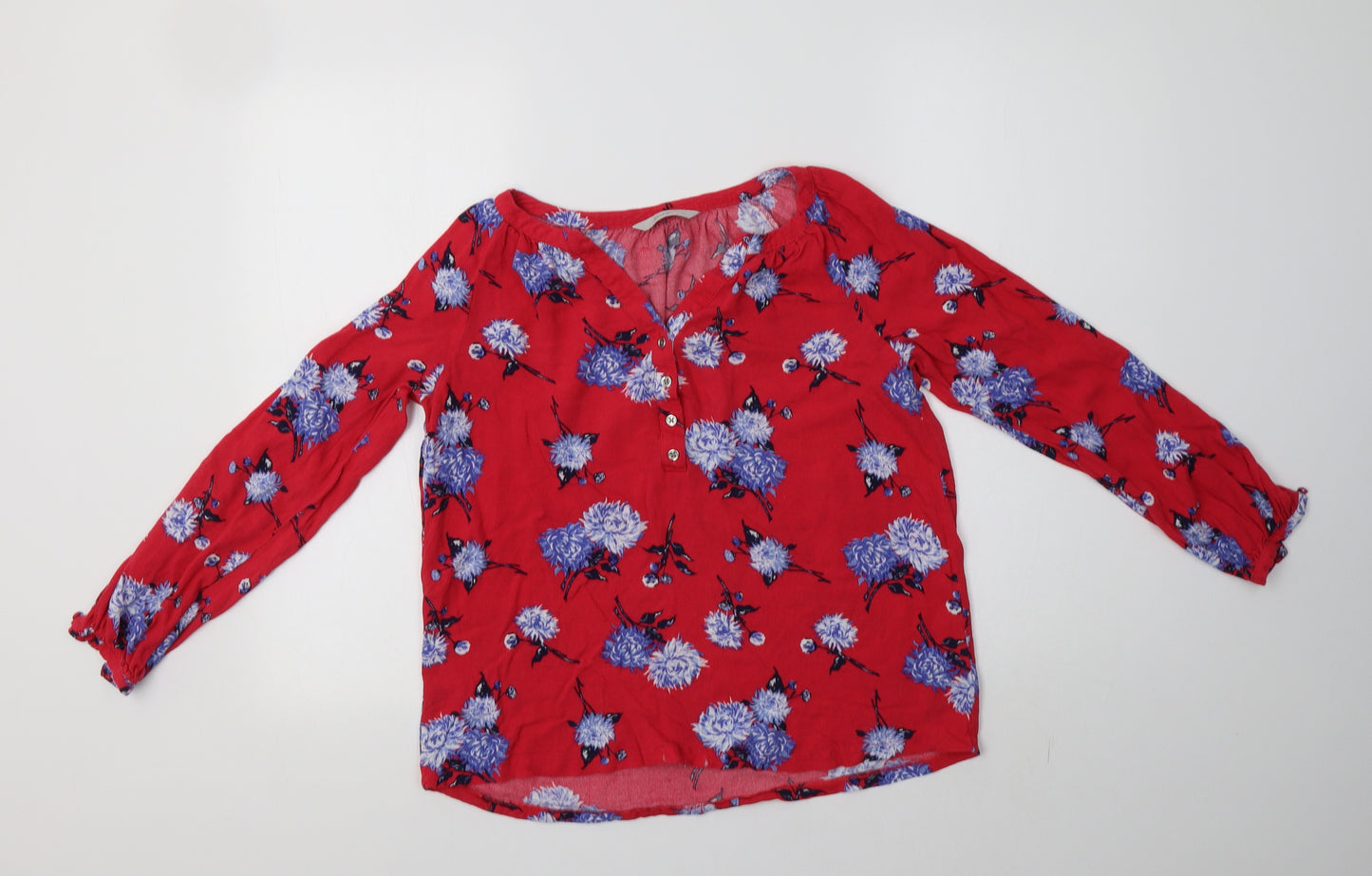 George Womens Red Floral Viscose Basic Blouse Size 8 V-Neck