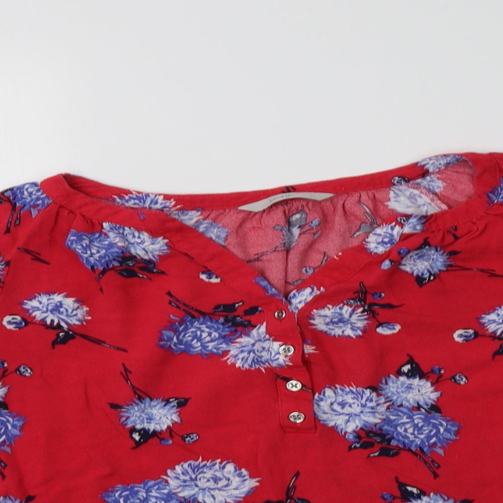George Womens Red Floral Viscose Basic Blouse Size 8 V-Neck