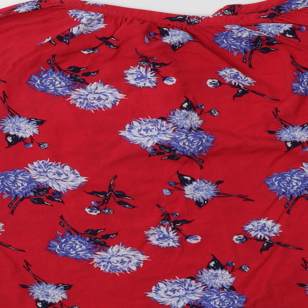 George Womens Red Floral Viscose Basic Blouse Size 8 V-Neck