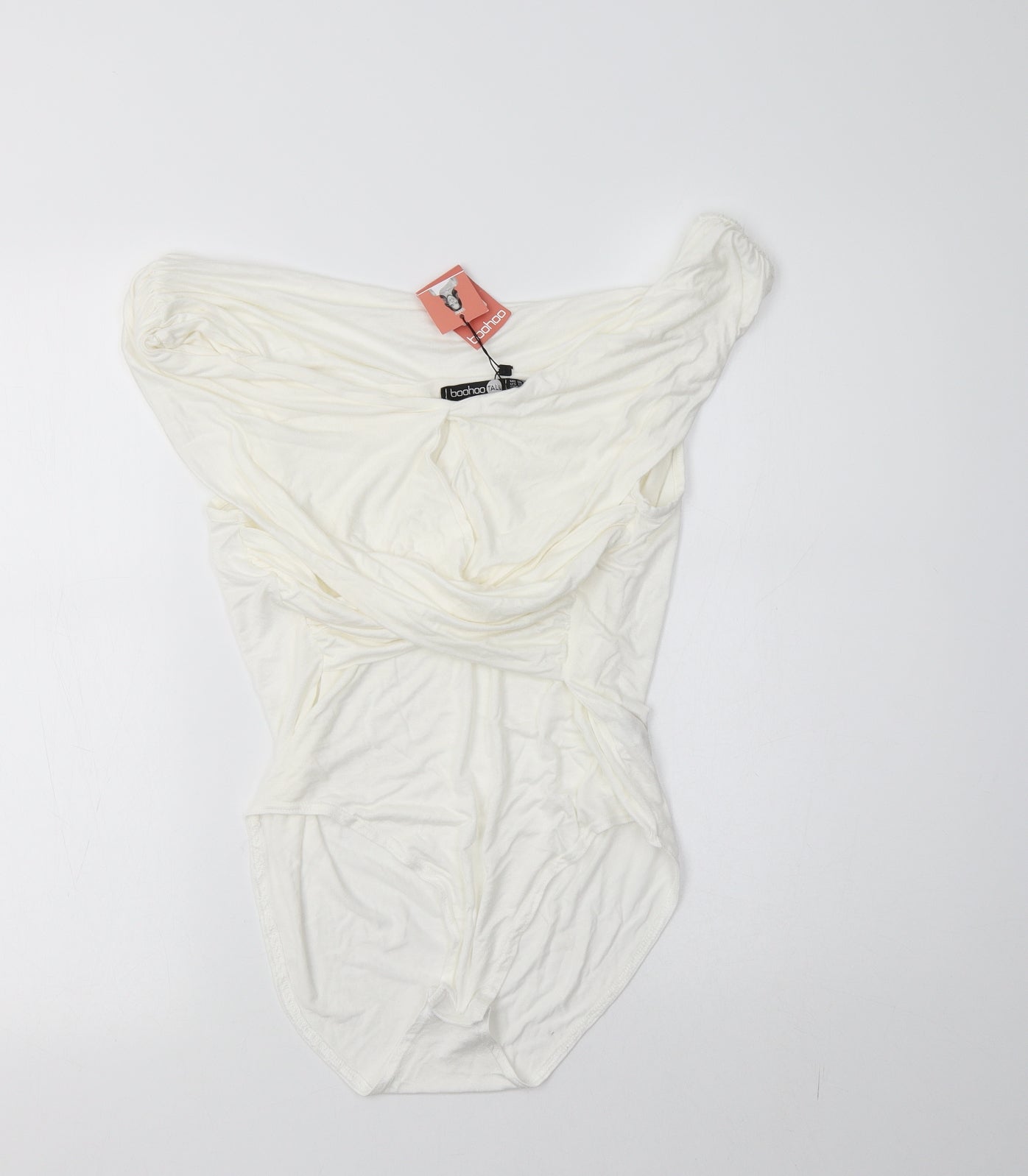 Boohoo Womens White  Viscose Bodysuit One-Piece Size 18