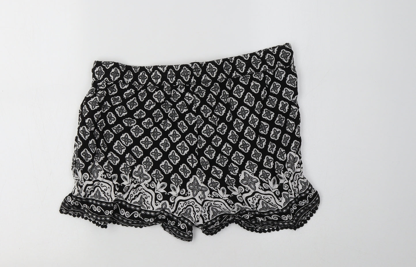 Papaya Womens Black Geometric Viscose Bermuda Shorts Size 14 L5 in Regular