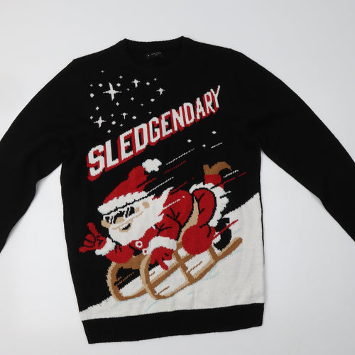 Nre Look Mens Black Crew Neck  Acrylic Pullover Jumper Size M   - Christmas Jumper