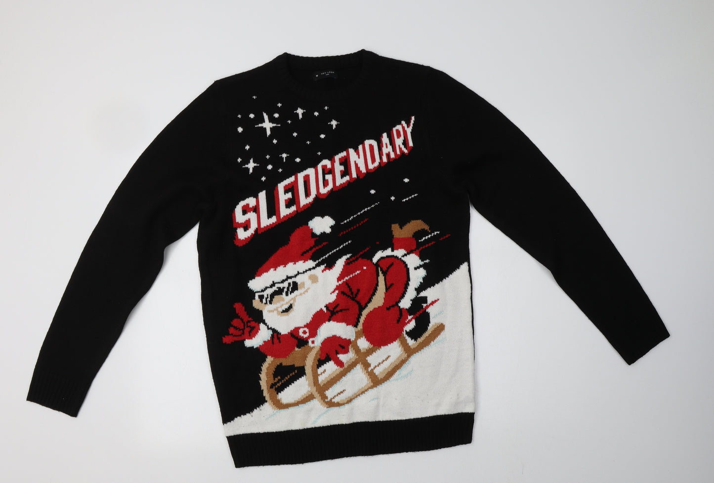 Nre Look Mens Black Crew Neck  Acrylic Pullover Jumper Size M   - Christmas Jumper