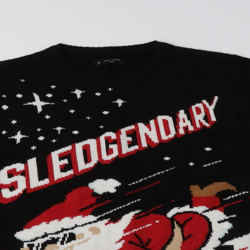 Nre Look Mens Black Crew Neck  Acrylic Pullover Jumper Size M   - Christmas Jumper