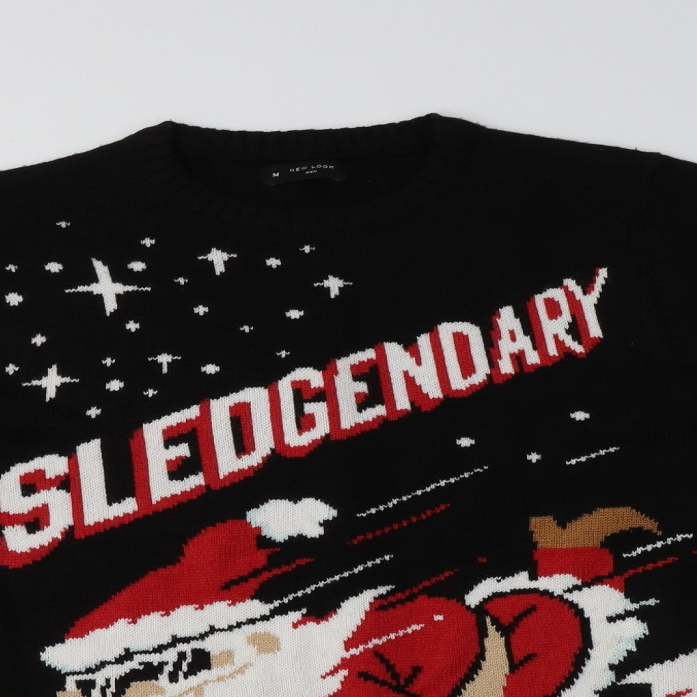 Nre Look Mens Black Crew Neck  Acrylic Pullover Jumper Size M   - Christmas Jumper