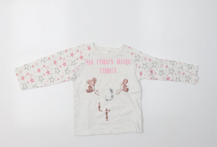 Preworn Girls White Cotton Top Pyjama Top Size 3-4 Years - Star Print
