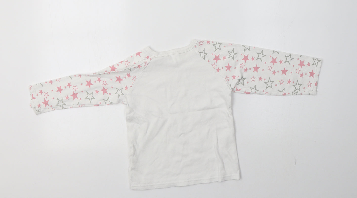 Preworn Girls White  Cotton Top Pyjama Top Size 3-4 Years   - Star Print