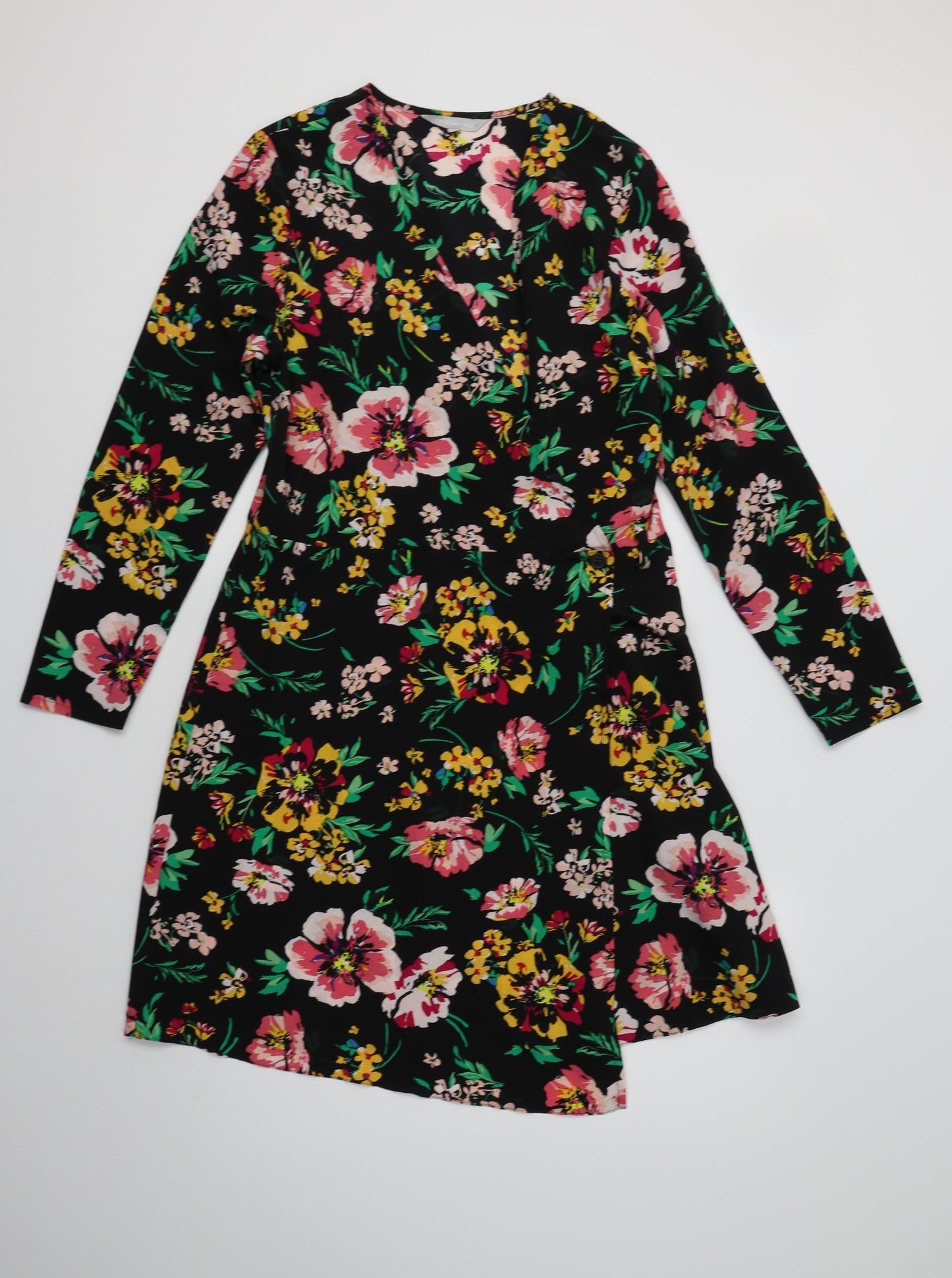Red Herring Womens Black Floral Polyester Wrap Dress  Size 14  V-Neck