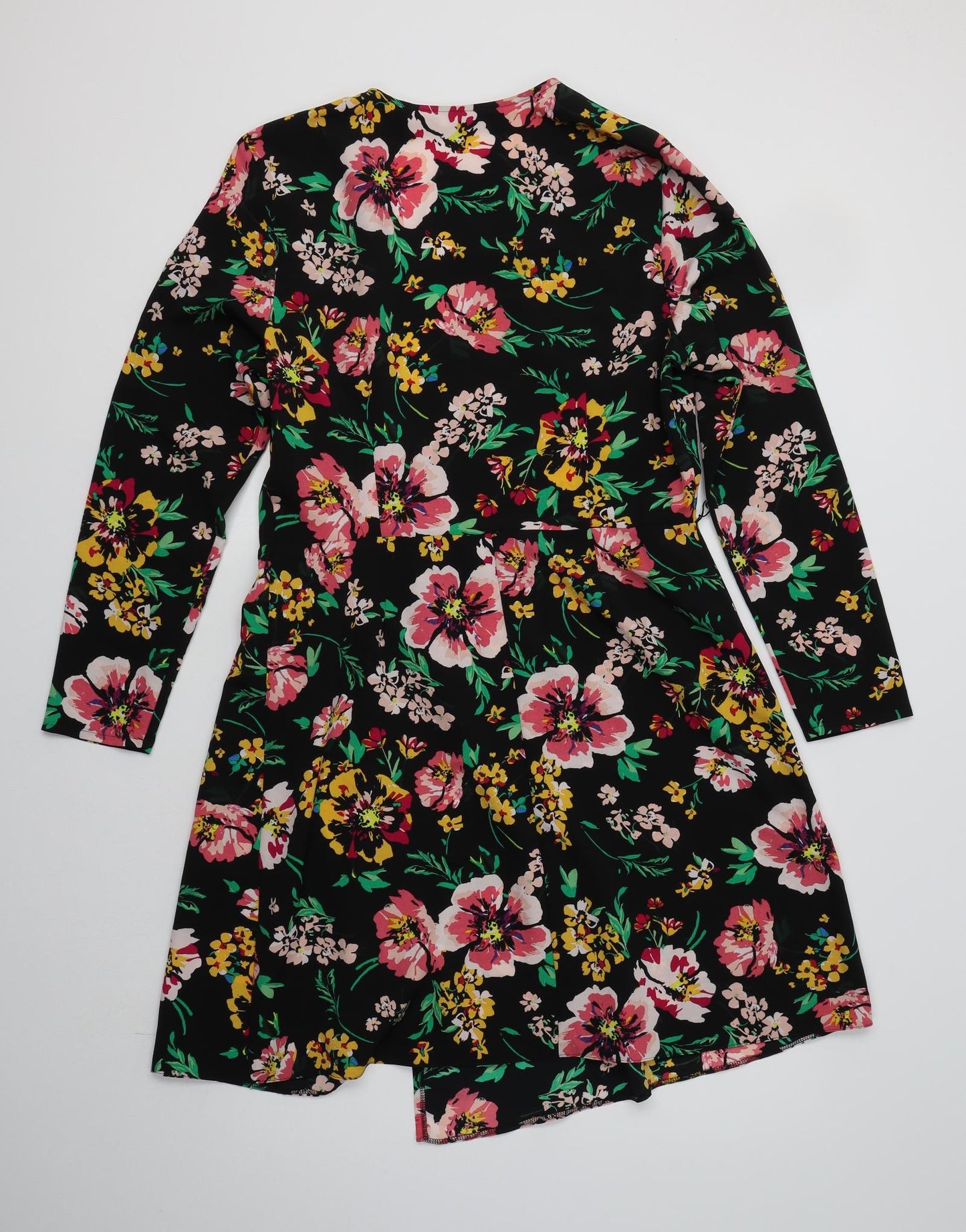 Red Herring Womens Black Floral Polyester Wrap Dress  Size 14  V-Neck