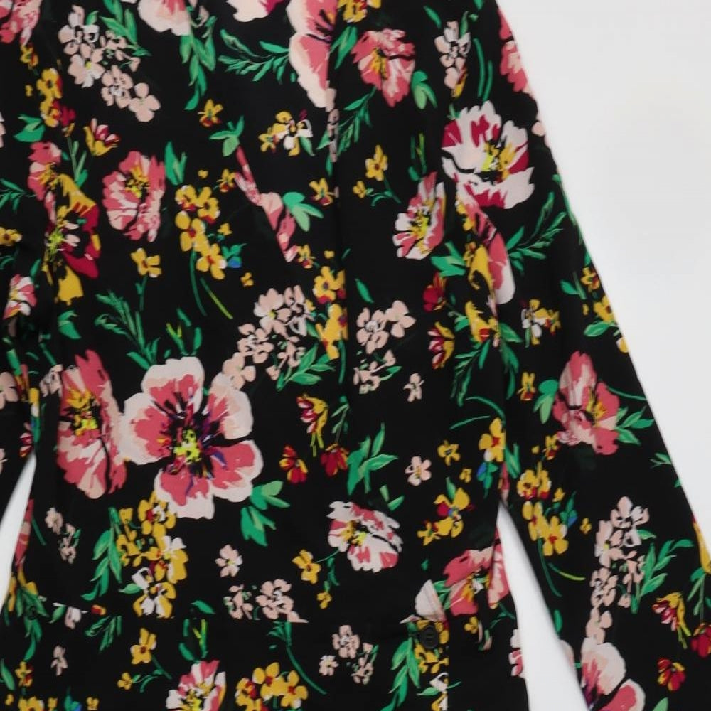 Red Herring Womens Black Floral Polyester Wrap Dress  Size 14  V-Neck