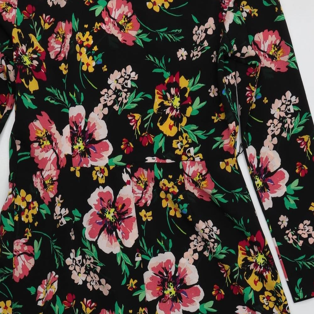 Red Herring Womens Black Floral Polyester Wrap Dress  Size 14  V-Neck