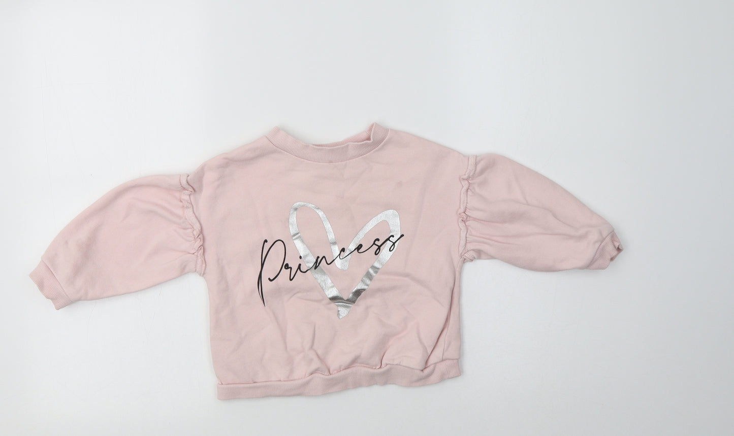 River Island Girls Pink  Cotton Pullover Sweatshirt Size 2-3 Years   - Princess