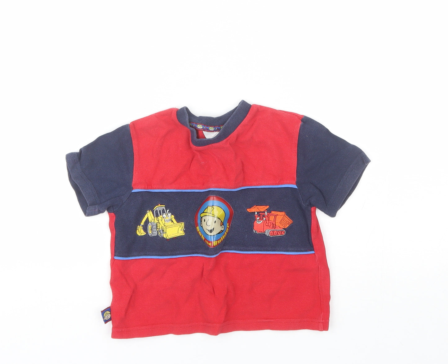 Ladybird Boys Red  Cotton Basic T-Shirt Size 2-3 Years Round Neck  - Bob the builder