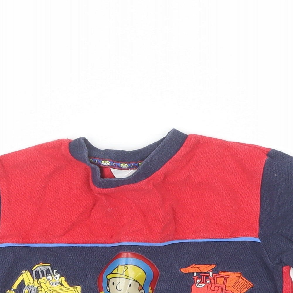Ladybird Boys Red  Cotton Basic T-Shirt Size 2-3 Years Round Neck  - Bob the builder