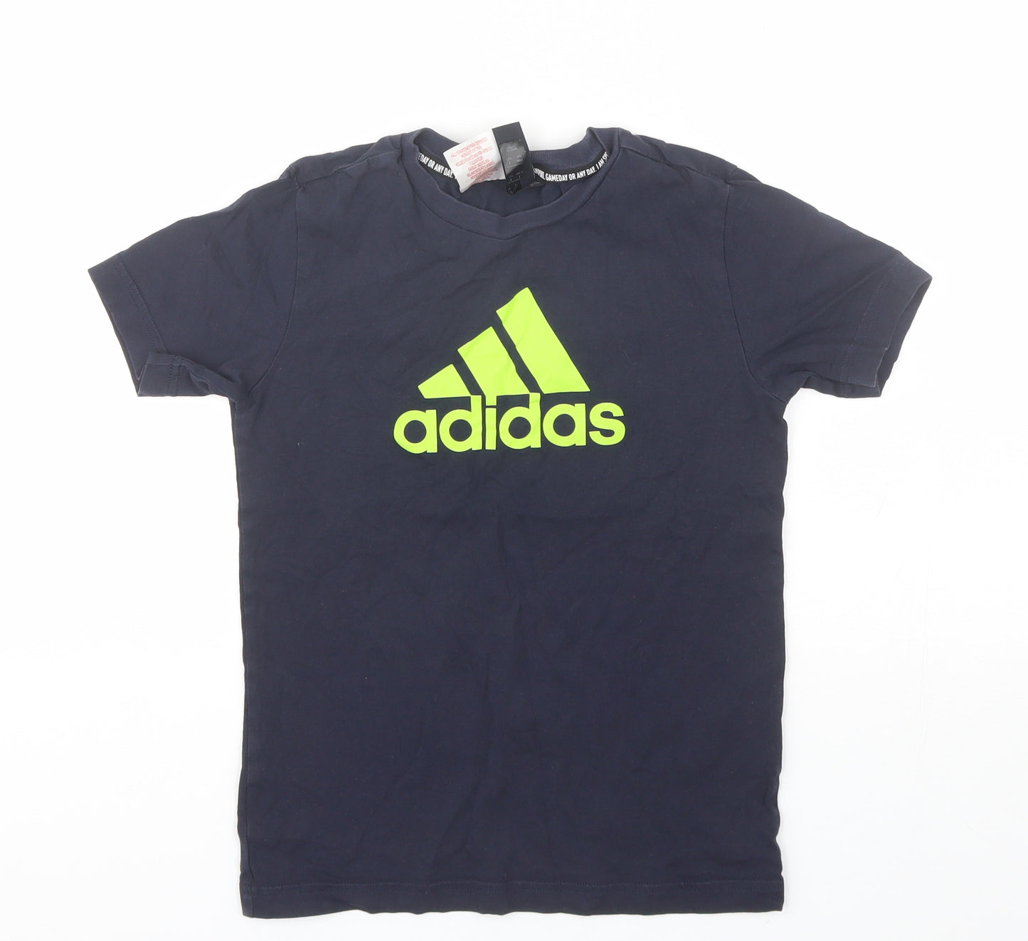 adidas Boys Blue  Cotton Basic T-Shirt Size 9-10 Years Round Neck