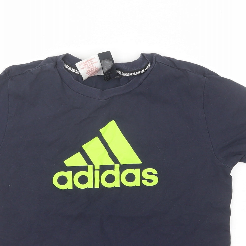 adidas Boys Blue  Cotton Basic T-Shirt Size 9-10 Years Round Neck