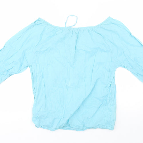 South Womens Blue  Cotton Basic Blouse Size 12 Off the Shoulder