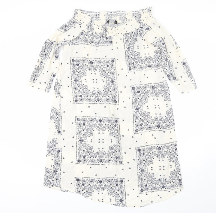 F&F Womens White Paisley Viscose Shift Size 10 Off the Shoulder