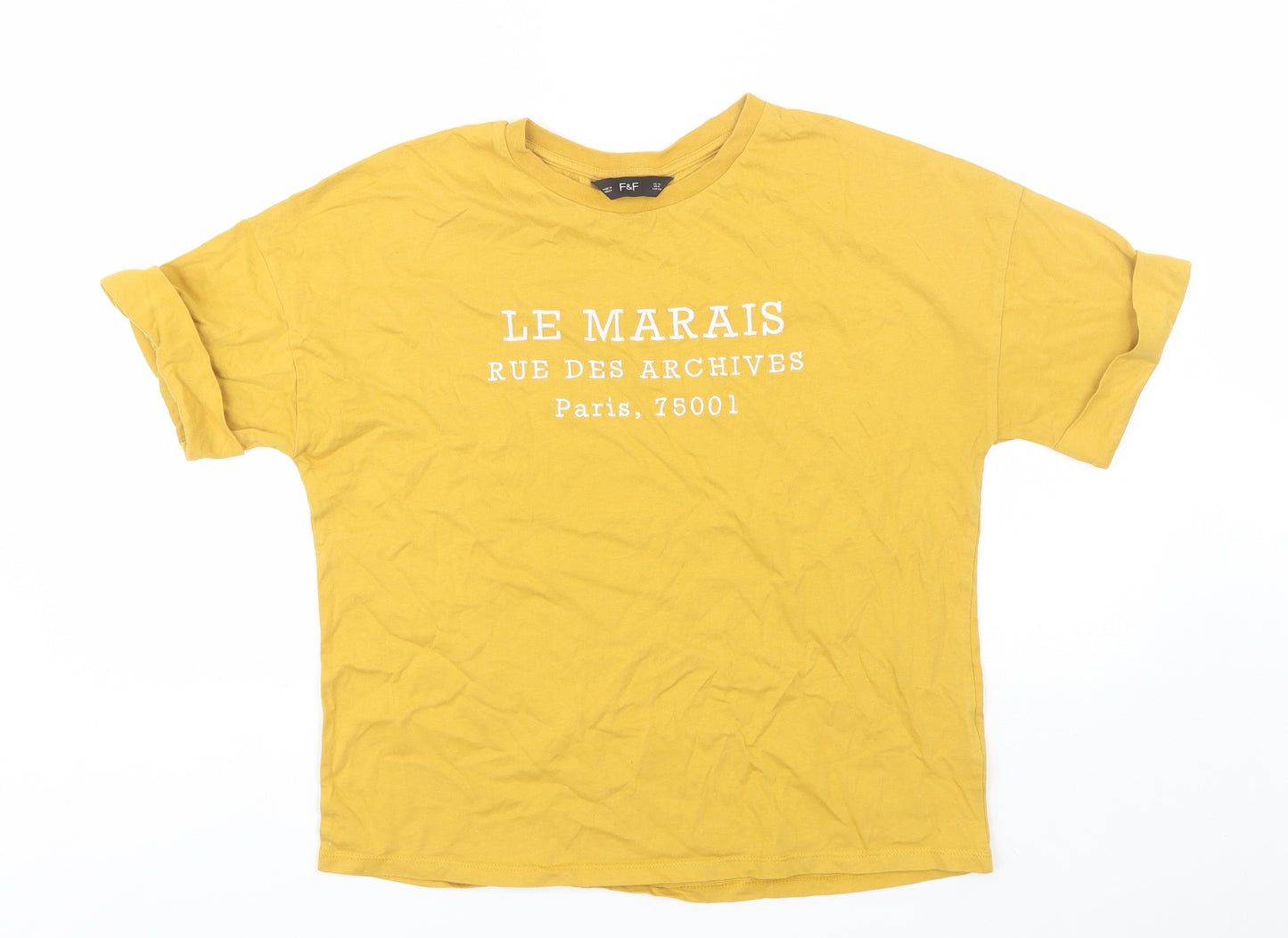 F&F Womens Yellow  Cotton Basic T-Shirt Size 12 Round Neck