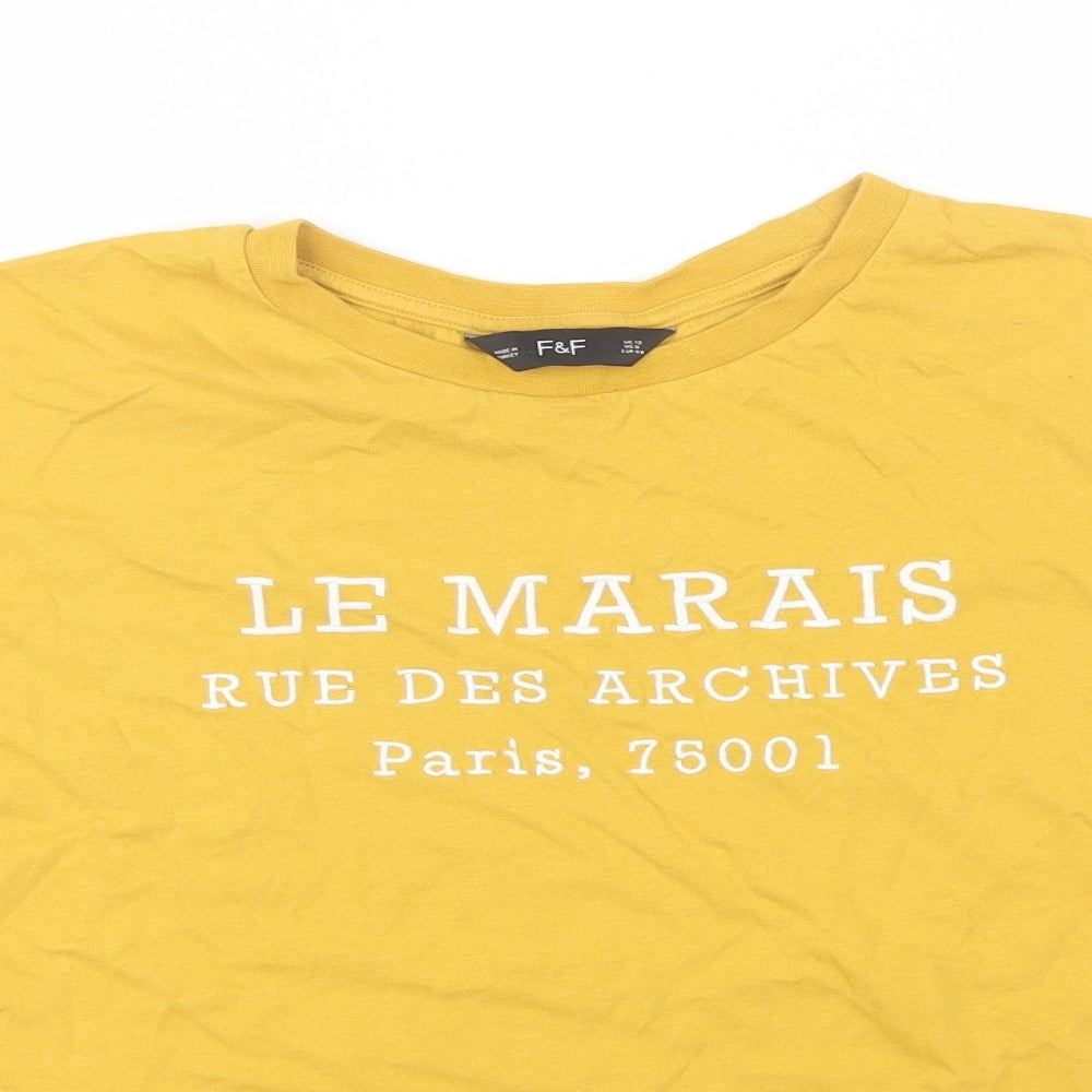 F&F Womens Yellow  Cotton Basic T-Shirt Size 12 Round Neck