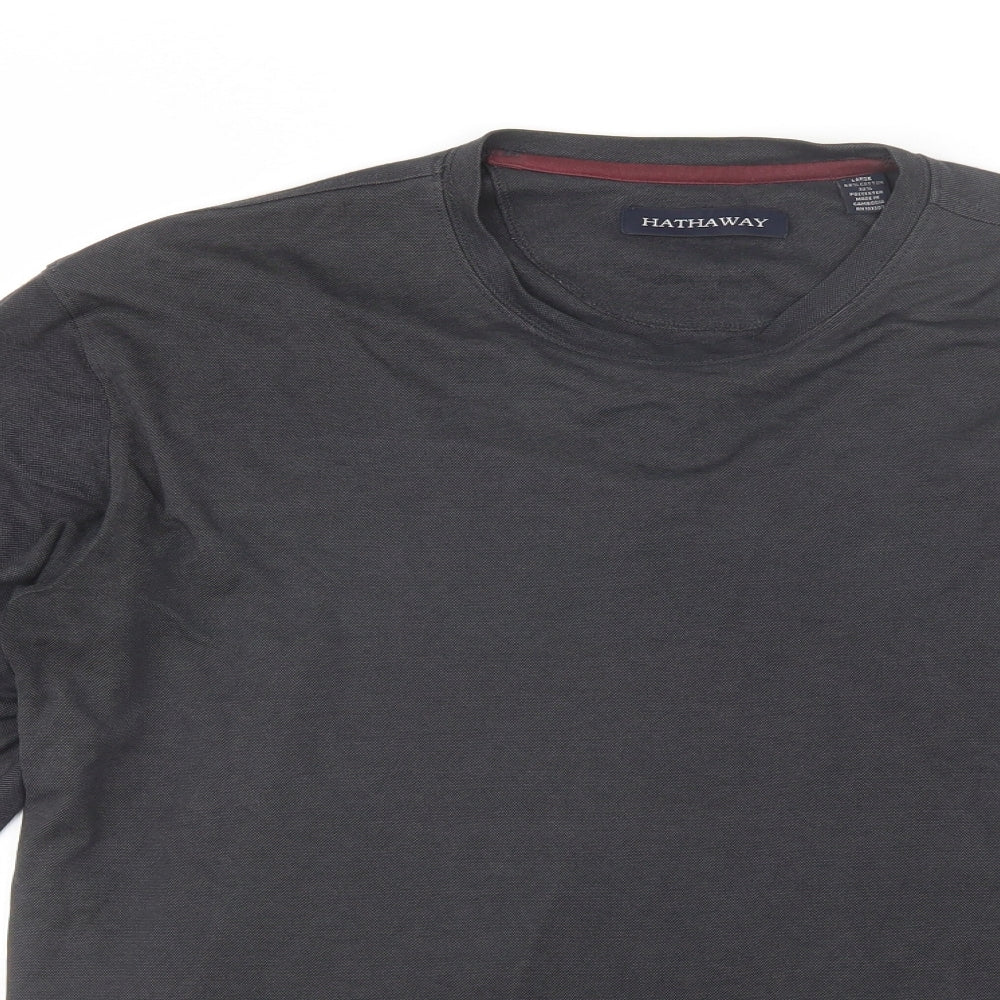 Hathaway Mens Grey  Cotton  T-Shirt Size L Round Neck