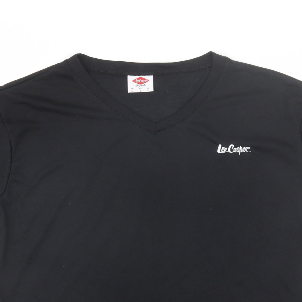 Lee Cooper Mens Black  Polyester  T-Shirt Size L V-Neck