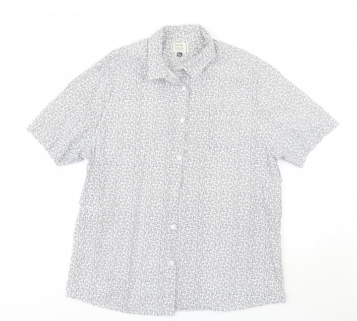 George Mens White Floral Cotton Button-Up Size XL Collared