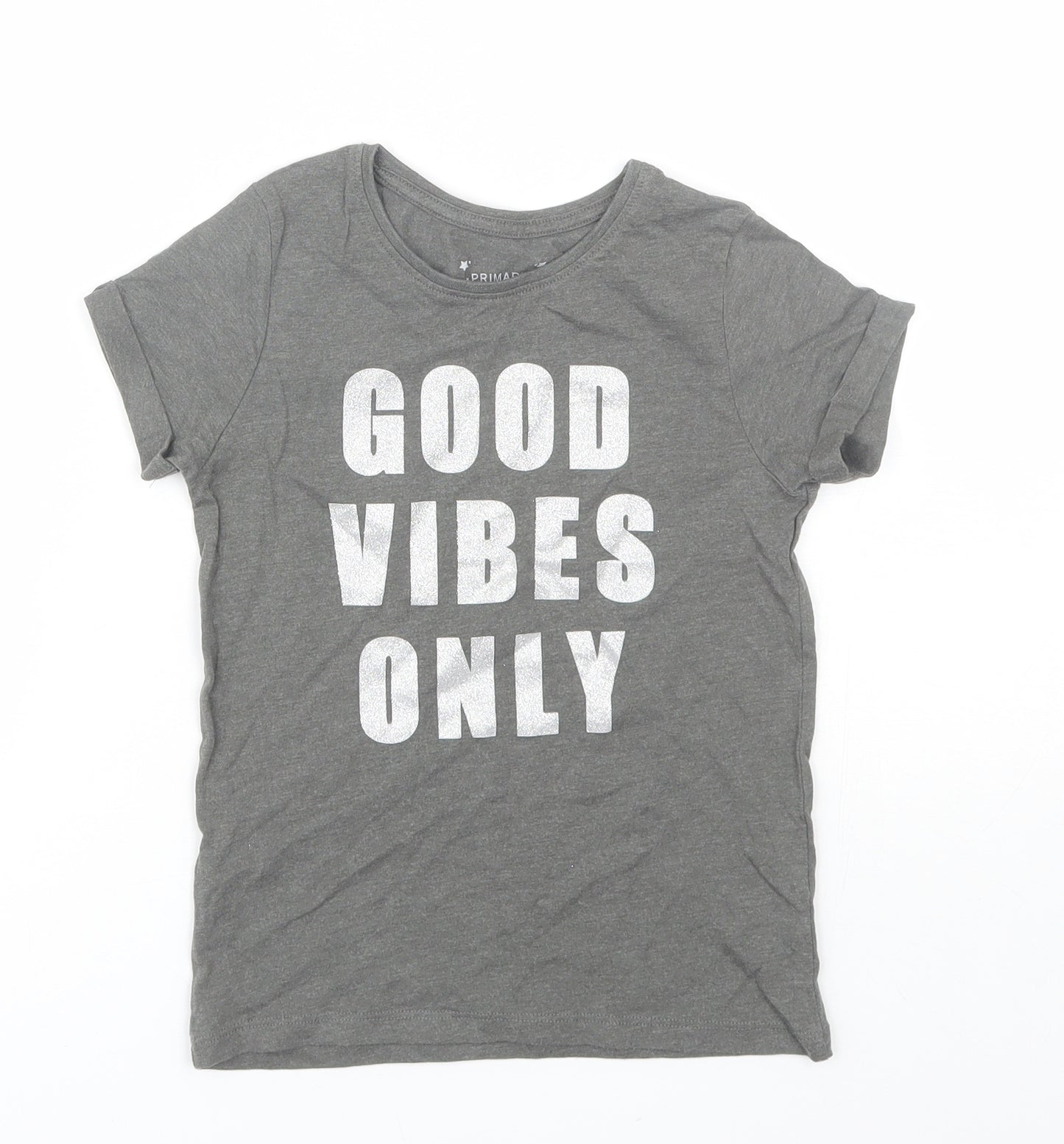 Primark Girls Grey  Cotton Basic T-Shirt Size 7-8 Years Round Neck