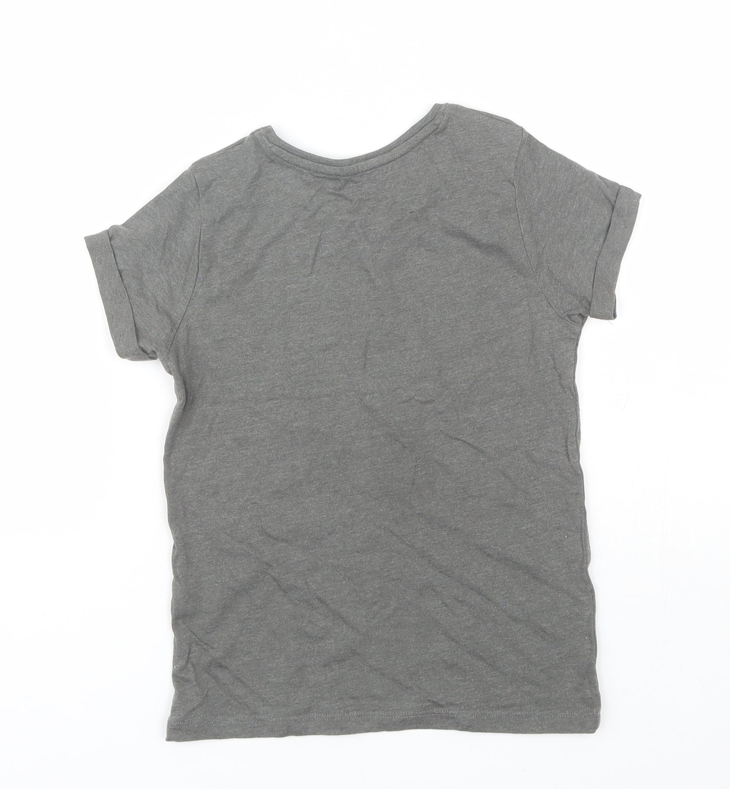 Primark Girls Grey  Cotton Basic T-Shirt Size 7-8 Years Round Neck
