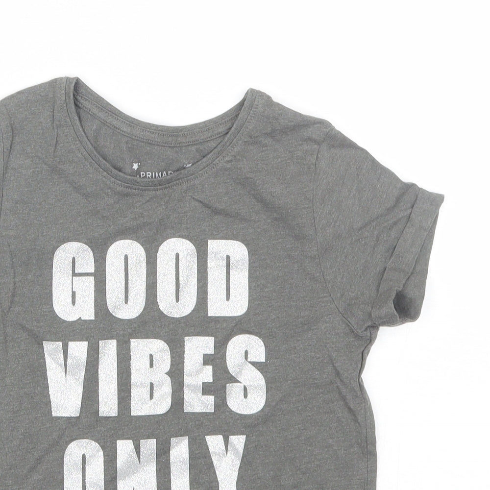 Primark Girls Grey  Cotton Basic T-Shirt Size 7-8 Years Round Neck