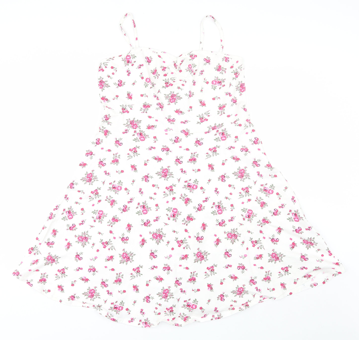 Dorothy Perkins Womens White Floral Cotton Skater Dress  Size 16  Round Neck