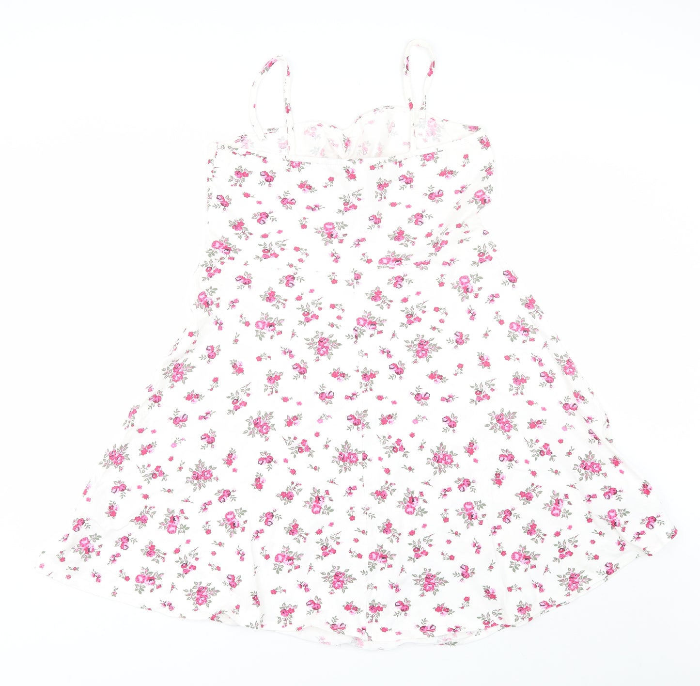 Dorothy Perkins Womens White Floral Cotton Skater Dress  Size 16  Round Neck