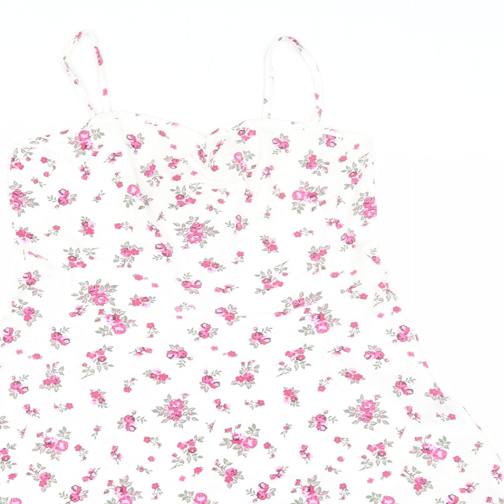 Dorothy Perkins Womens White Floral Cotton Skater Dress  Size 16  Round Neck