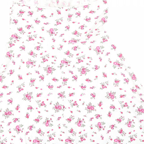 Dorothy Perkins Womens White Floral Cotton Skater Dress  Size 16  Round Neck