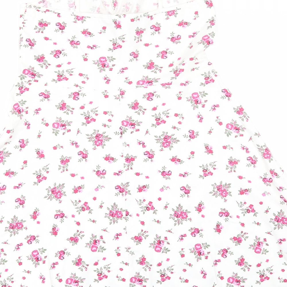 Dorothy Perkins Womens White Floral Cotton Skater Dress  Size 16  Round Neck