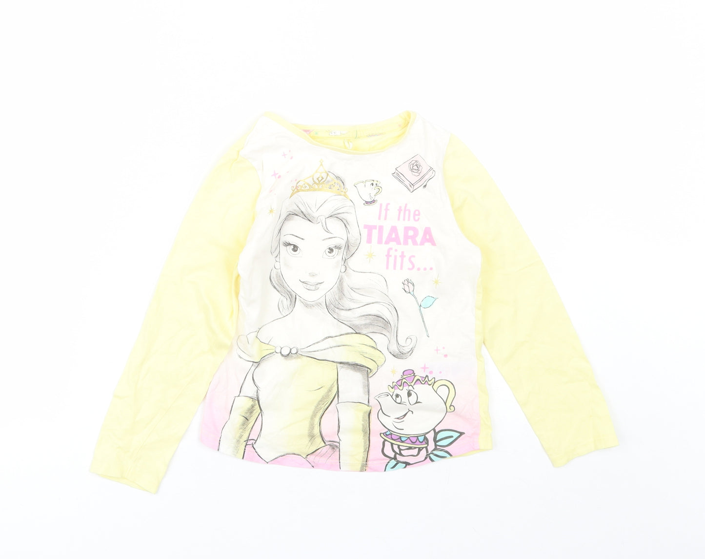 George Girls Yellow  Cotton Basic T-Shirt Size 6-7 Years Round Neck
