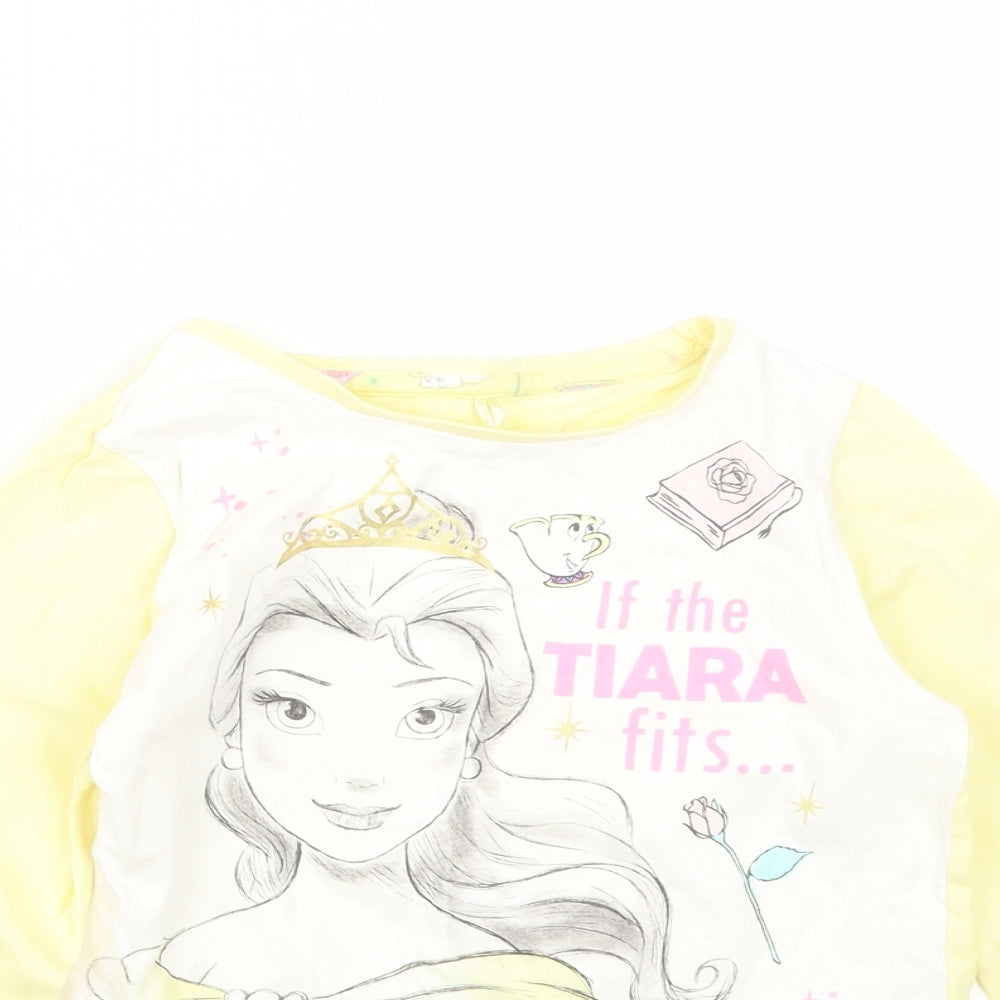 George Girls Yellow  Cotton Basic T-Shirt Size 6-7 Years Round Neck