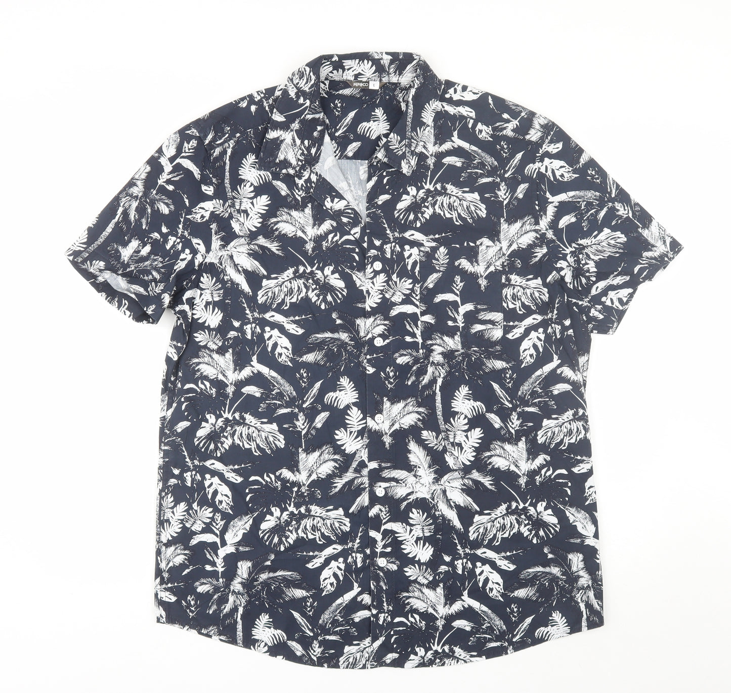 Pep&Co Mens Blue Floral Cotton  Button-Up Size L Collared