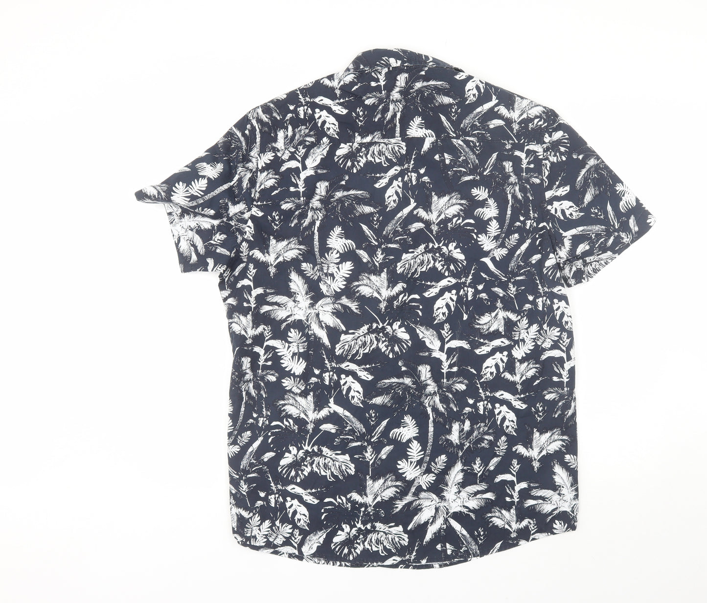 Pep&Co Mens Blue Floral Cotton  Button-Up Size L Collared
