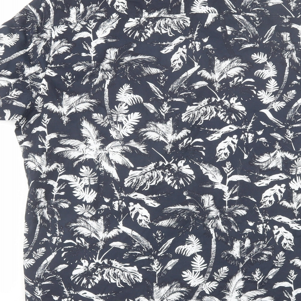 Pep&Co Mens Blue Floral Cotton  Button-Up Size L Collared